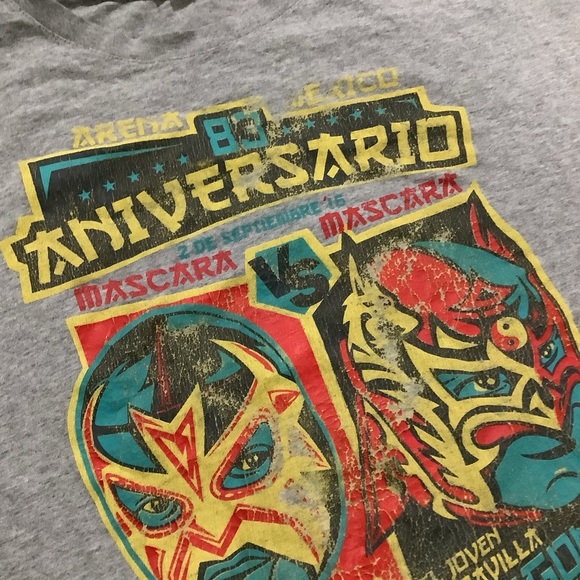 Retro vintage Lucha libre men’s distressed gray t shirt size large - Picture 4 of 7